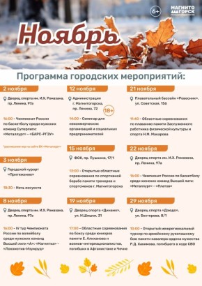 Различные соревнования, тематические встречи - эти и другие городские мероприятия ожидаются в ноябре