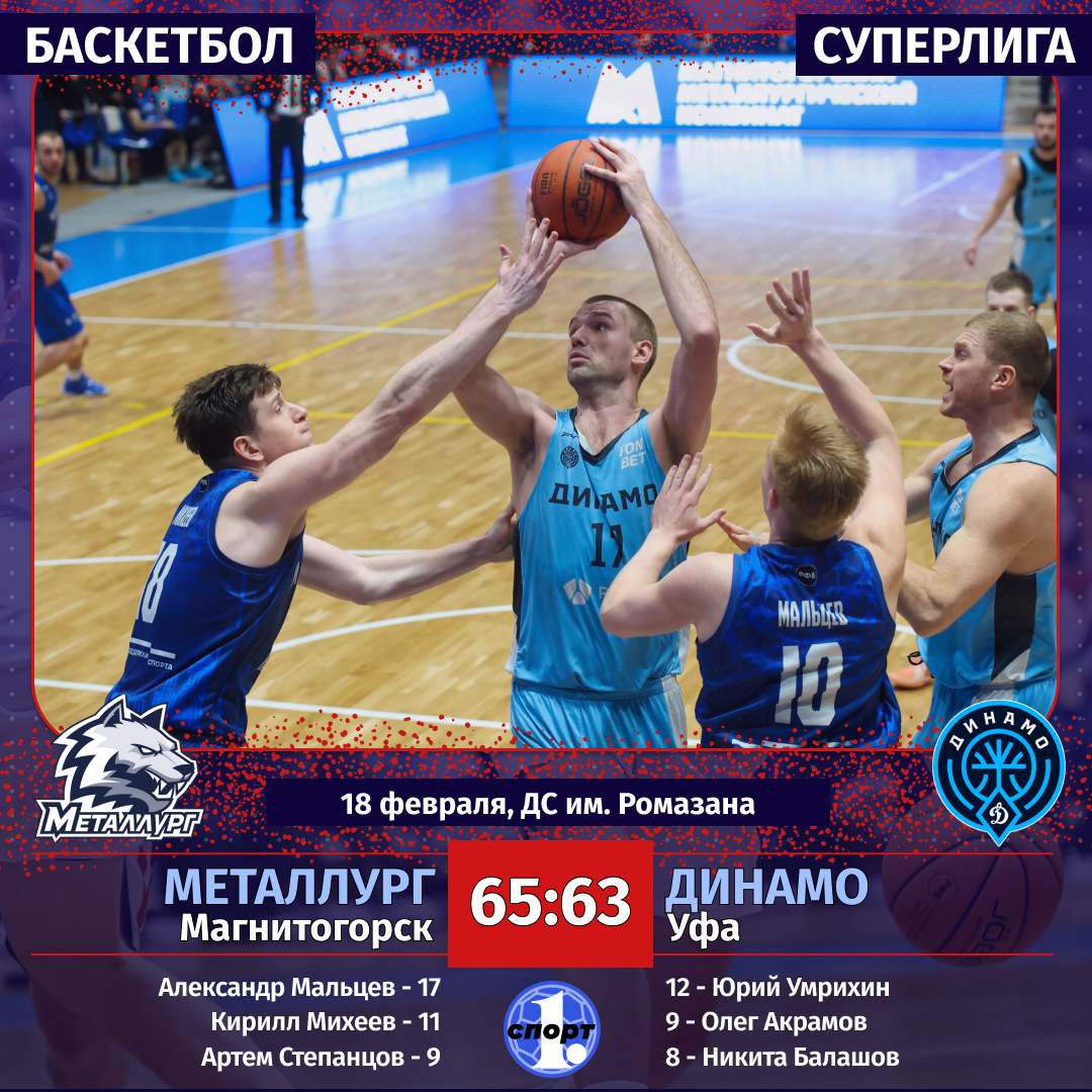 Магнитогорский «Металлург» остановил уфимское «Динамо» в баскетбольной Суперлиге Магнитогорский «Металлург» остановил уфимское «Динамо» в баскетбольной Суперлиге